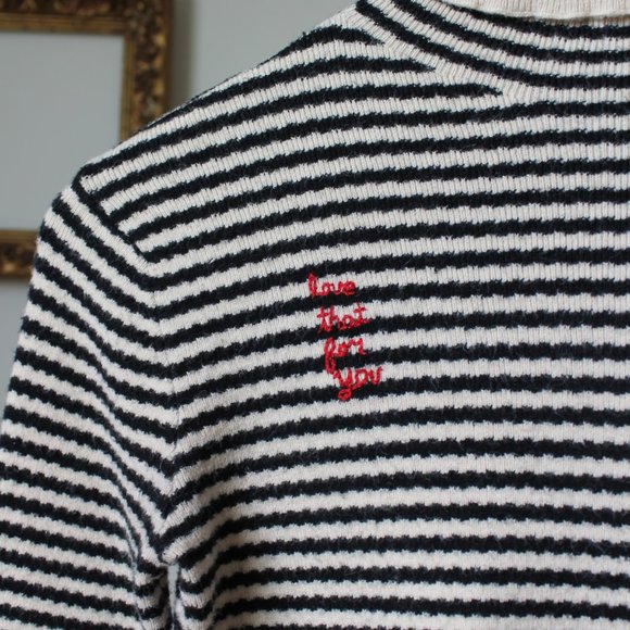 SOLD / Hand Embroidered 'Love That For You' Wool Blend Turtleneck XS - Picture 4 of 6